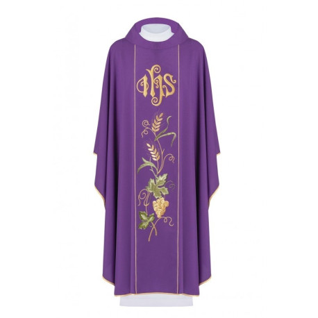 Chasuble brodée d'IHS, d'épis, de raisins - violet (H25)