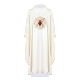 Chasuble brodée Cœur de Jésus et calice - écru (H26).
