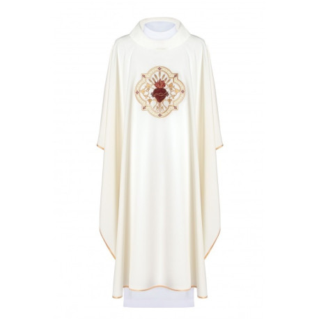 Chasuble brodée Cœur de Jésus et calice - écru (H26).