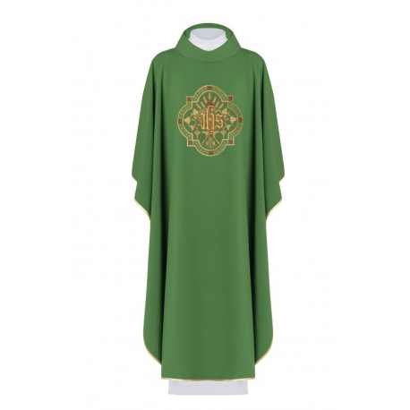 Chasuble brodée avec IHS et PAX - vert (H29)