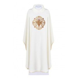 Chasuble brodée avec IHS et PAX - écru (H30)