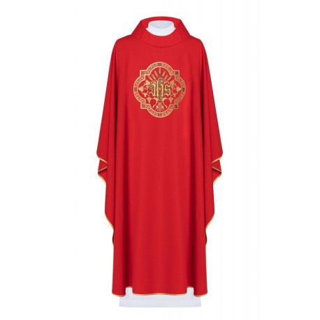 Chasuble brodée avec IHS et PAX - rouge (H31)