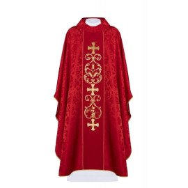 Chasuble brodée avec IHS et PAX - rouge (H35)