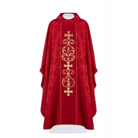 Chasuble brodée avec IHS et PAX - rouge (H35)
