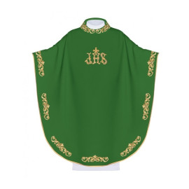 Chasuble brodée IHS - verte (H39)