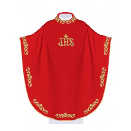 Chasuble brodée IHS - rouge (H40)
