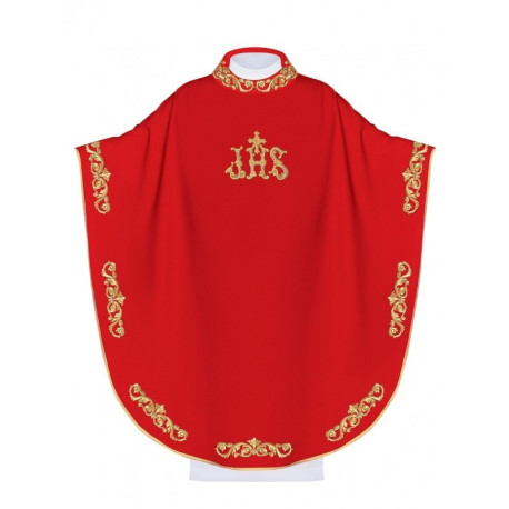 Chasuble brodée IHS - rouge (H40)