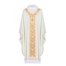 Chasuble décorée de broderies sur velours - écru (H41)