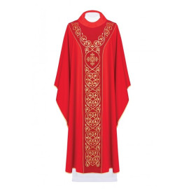 Chasuble décorée de broderies sur velours - rouge (H42)