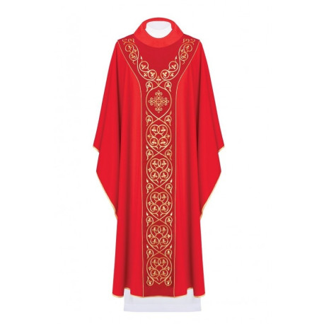 Chasuble décorée de broderies sur velours - rouge (H42)
