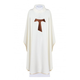 Chasuble décorée de la croix franciscaine TAU - écru