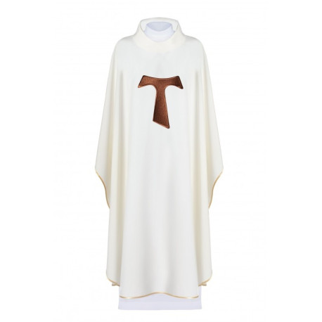 Chasuble décorée de la croix franciscaine TAU - écru