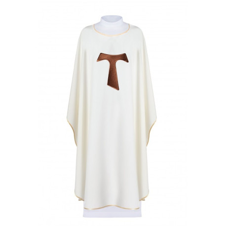 Chasuble sans col, ornée de la croix franciscaine TAU - écru