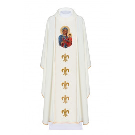 Chasuble à l'effigie de Notre-Dame de Czestochowa - écru (H45)