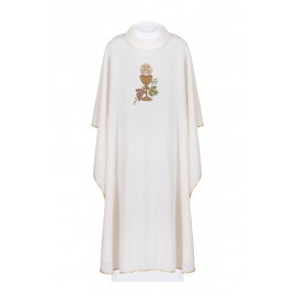 Chasuble brodée d'un calice, d'un IHS et de raisins - écru (H46).