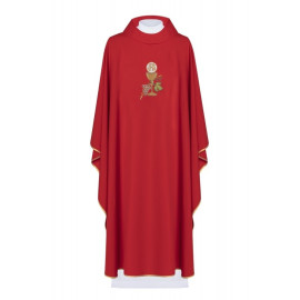 Chasuble brodée avec calice, IHS et raisins - rouge (H47)