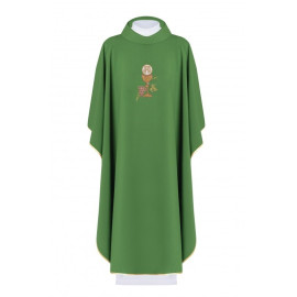 Chasuble brodée avec calice, IHS et raisins - vert (H48).