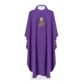 Chasuble brodée d'un calice, d'un IHS et de raisins - violet (H49).