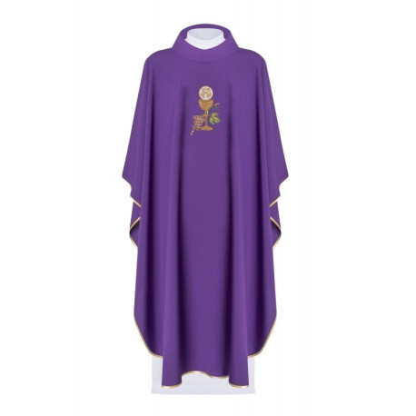 Chasuble brodée d'un calice, d'un IHS et de raisins - violet (H49).