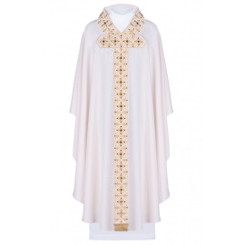 Chasuble brodée avec pierres décoratives - écru (H53)
