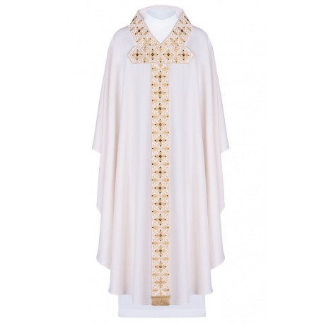 Chasuble brodée avec pierres décoratives - écru (H53)