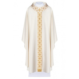 Chasuble brodée avec ceinture étroite, pierres décoratives - écru (H54)