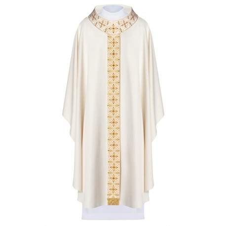 Chasuble brodée avec ceinture étroite, pierres décoratives - écru (H54)