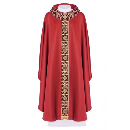 Chasuble brodée avec ceinture étroite, pierres décoratives - rouge (H56)