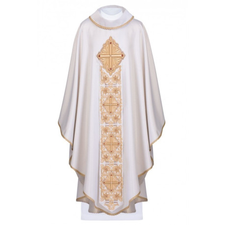 Chasuble richement brodée, pierres décoratives - or (H58)
