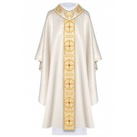 Chasuble richement brodée, pierres décoratives - écru (H60)