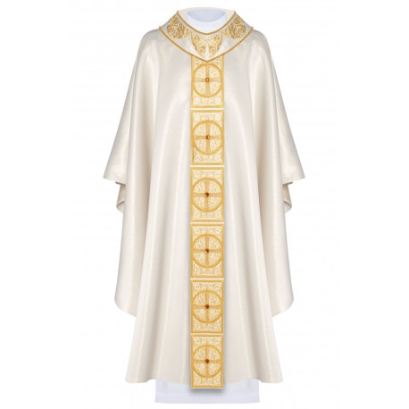 Chasuble richement brodée, pierres décoratives - écru (H60)