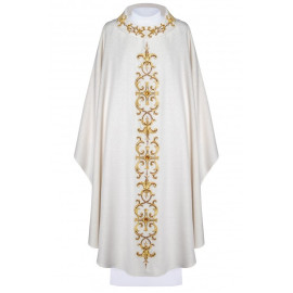 Chasuble richement brodée, pierres décoratives - écru (H61)