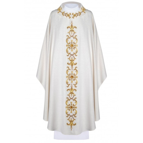 Chasuble richement brodée, pierres décoratives - écru (H61)