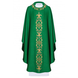 Chasuble richement brodée, pierres décoratives - vert (H62)