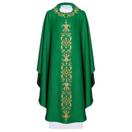 Chasuble richement brodée, pierres décoratives - vert (H62)