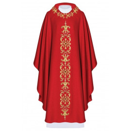 Chasuble richement brodée, pierres décoratives - rouge (H63)