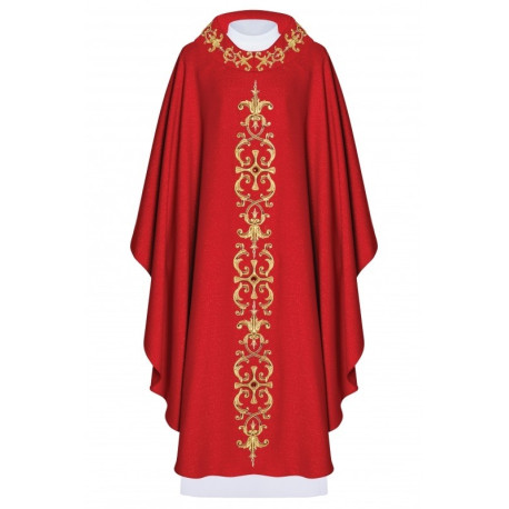 Chasuble richement brodée, pierres décoratives - rouge (H63)