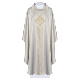 Chasuble inspirée du rosaire - tissu écru brillant (H66)