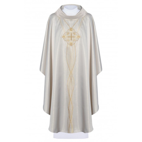 Chasuble inspirée du rosaire - tissu écru brillant (H66)