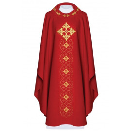 Chasuble richement brodée, pierres décoratives - rouge (H68)
