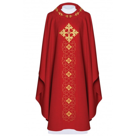 Chasuble richement brodée, pierres décoratives - rouge (H68)
