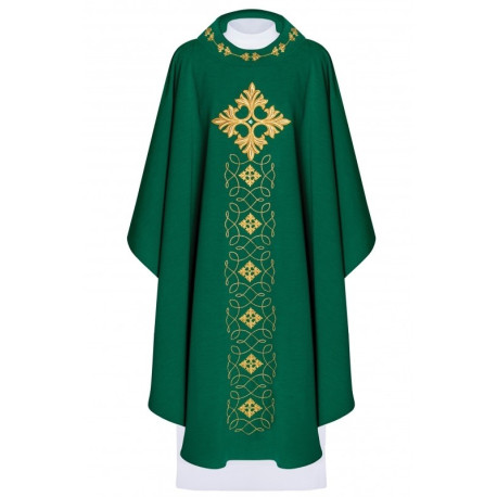 Chasuble richement brodée, pierres décoratives - vert (H69)