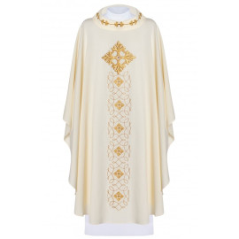 Chasuble richement brodée, pierres décoratives - écru (H70)
