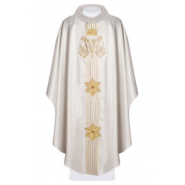 Chasuble mariale brillante avec pierres - écru (H71)