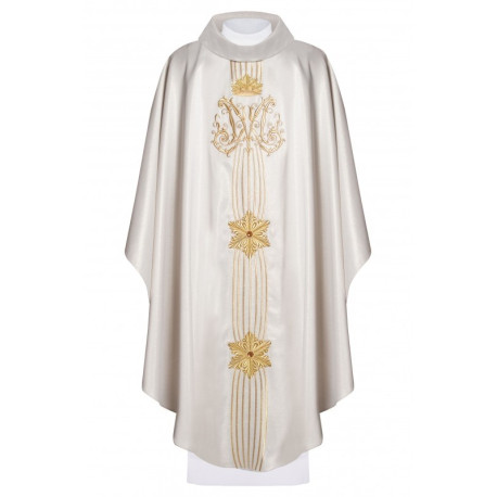 Chasuble mariale brillante avec pierres - écru (H71)