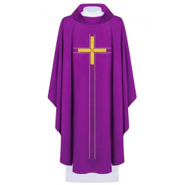 Chasuble brodée avec croix - violet (H72)