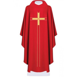 Chasuble brodée avec croix - rouge (H74)