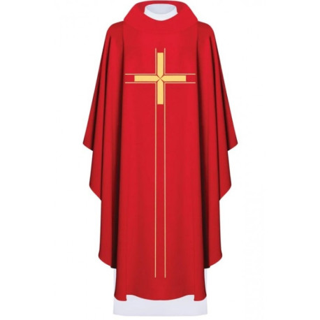 Chasuble brodée avec croix - rouge (H74)