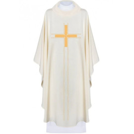Chasuble brodée avec croix - écru (H75)