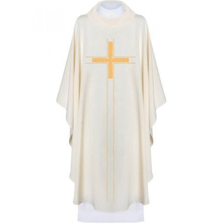 Chasuble brodée avec croix - écru (H75)